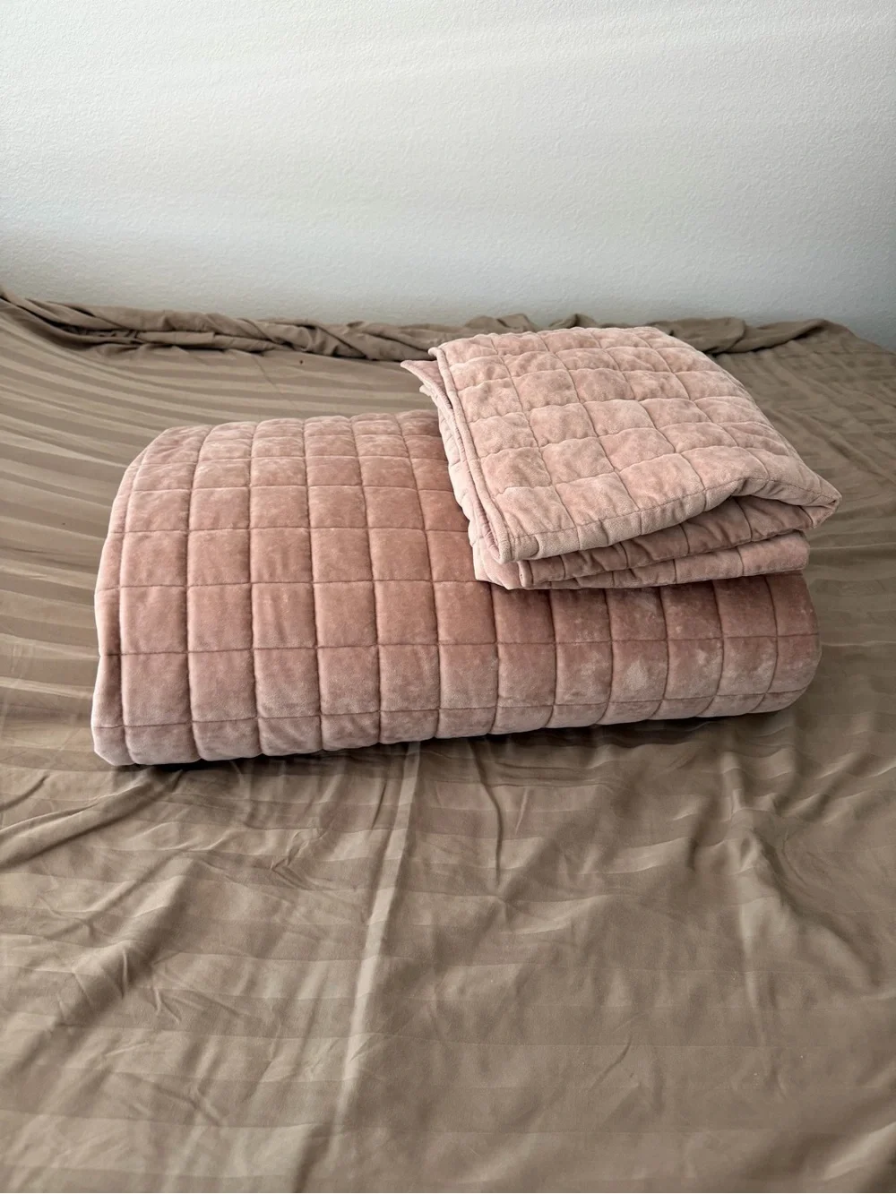 Blush Pink Quilted Velvet Comforter Set